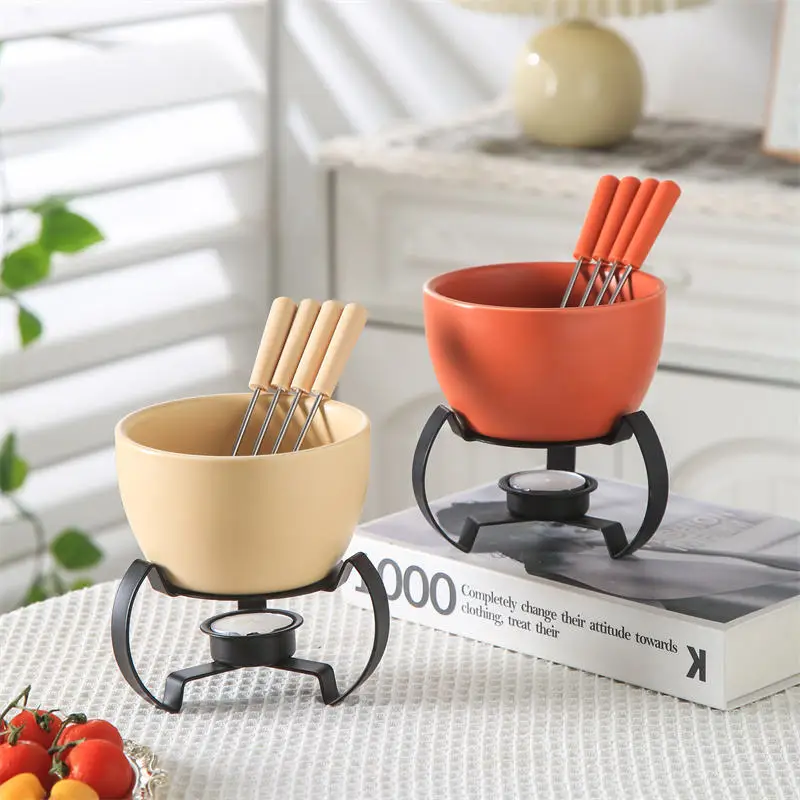 modern mini candle butter warmer cheese chocolate ceramic fondue set