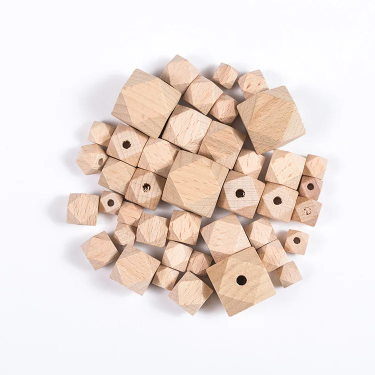 Wholesale  Natural Wood Beads 10-25mm Size Shape Bulk Craft Wooden Hexagon Beech Beads for jewelry making