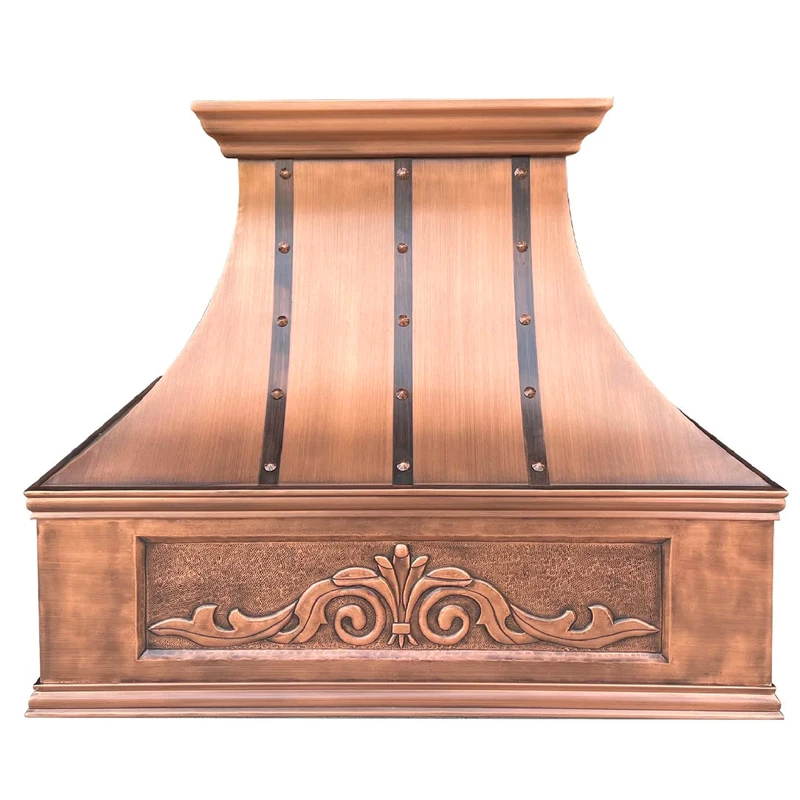Kitchen copper range hood wall mounted vent hood customized hand hammer rustic vent chimney hood cover