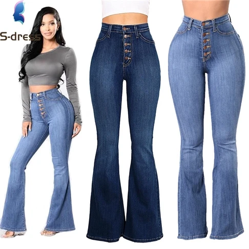 Wholesale trousers women  pantalon jeans high waist skinny pants Flared demin jeans