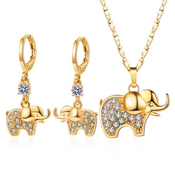 top best selling elephant cute jewellery earring and necklace set for woman cubic zirconia jewelri set 18k gold plated on brass