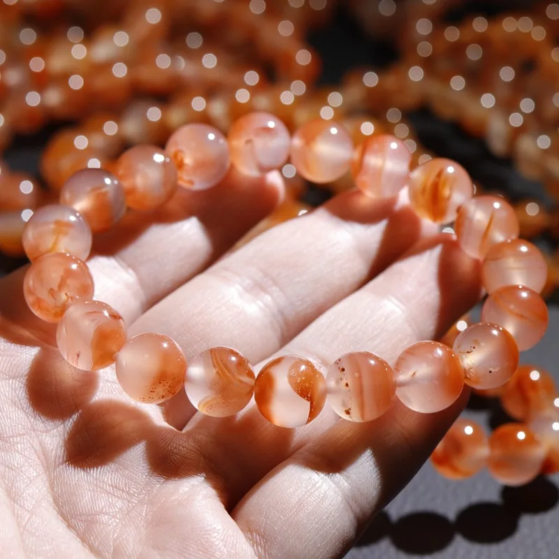 Transparent Ice Flower Orange Nanhong Agate South Red Agate Bracelet