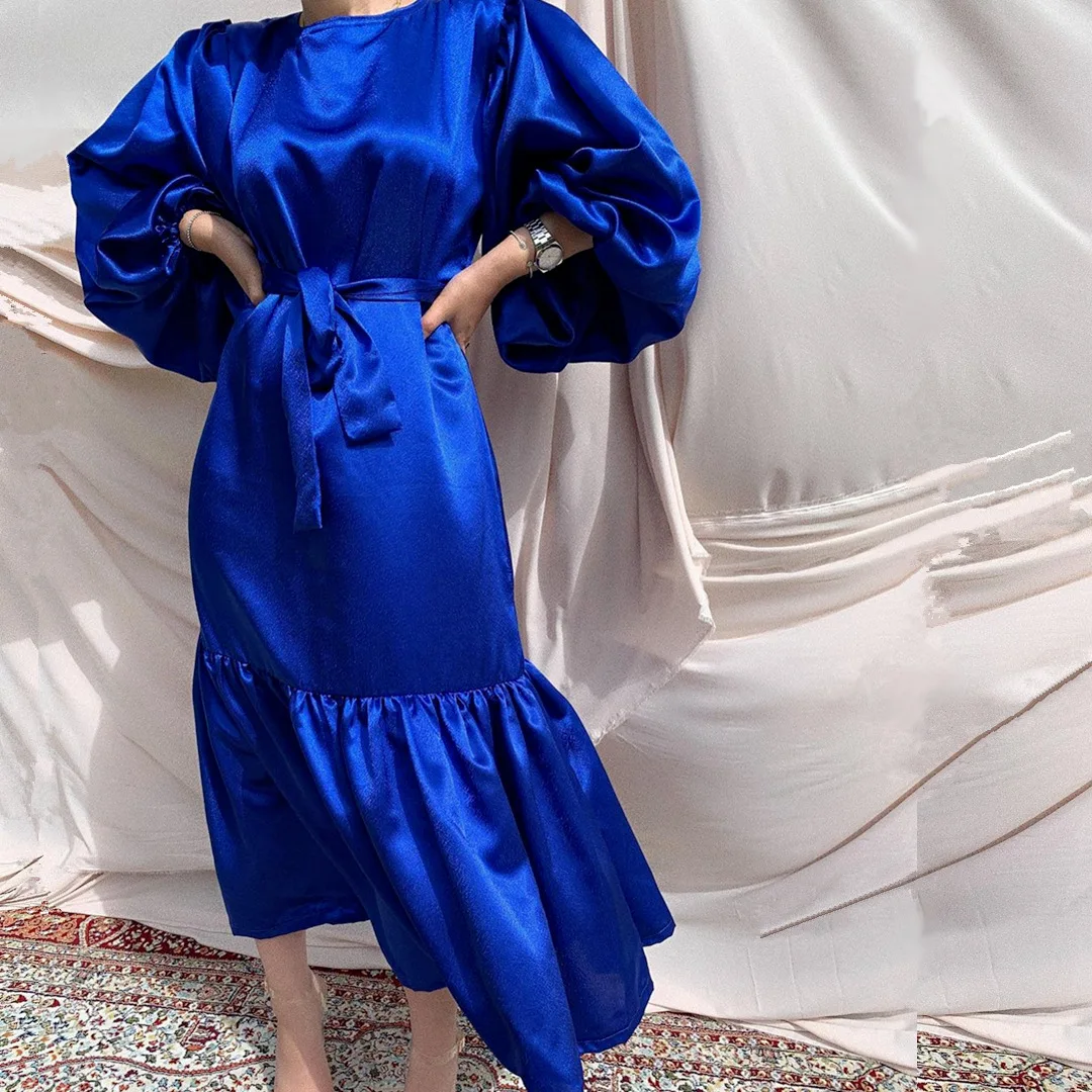 New Design Kaftan Moroccan Satin Arabian Islamic Clothing Dubai Turkish Abaya Women Muslim Dress