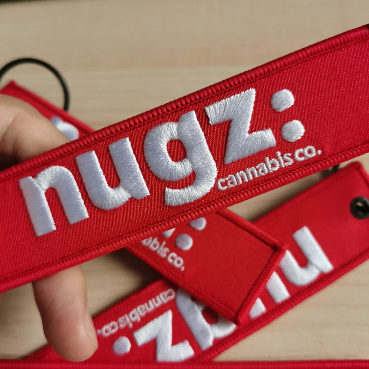 Custom Woven Logo Jet Tag Key Chain Embroidery Keychain Motorcycle Car Anime Key Tags