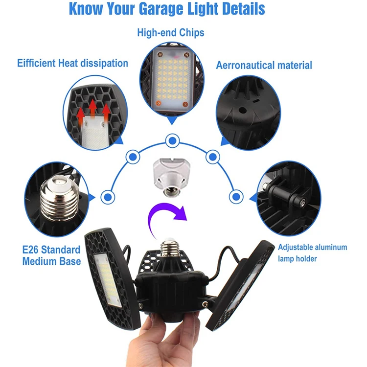 Angle Adjustable LED Deormable Garage Light 60W E27 Led Ceiling Lamp Shop Workshop Parkinglot