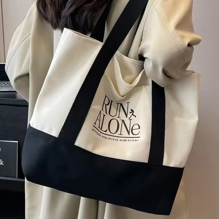 Custom Printed Logo Structured Sustainability Tote Bag Organic Black Cotton Color Gift Shopping Bag with Outside Pocket