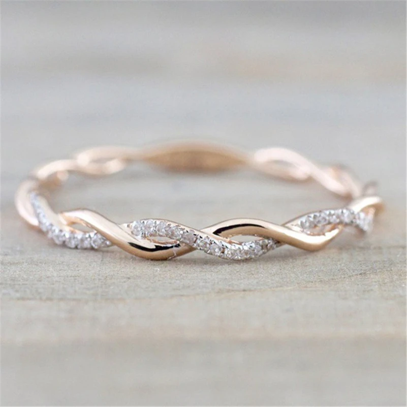 Rose Gold Diamond Wave Ring Diamante Bizuteria round classic Bague Etoile Gemstone ring for Women 925 Sterling Silver Color