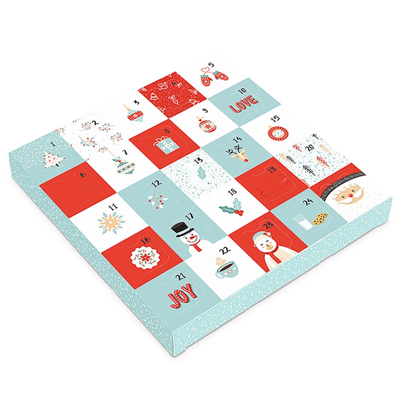 Red Cosmetics Drawer 24 windows Cardboard Advent Calender Custom Box With Stamping Logo