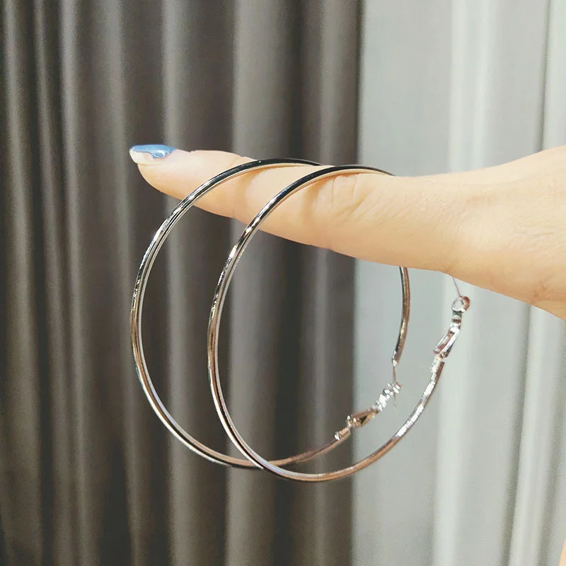 3-7cm 925 Silver Needle Large Hoop Earrings Fashion Ear Ring Exaggerate Circle Round Loop Earring for Women