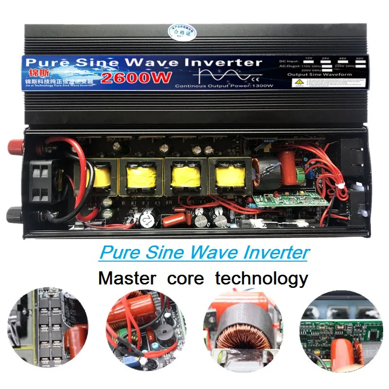 Pure Sine Wave Inverter 12V/24V 220V 1000w 2000w 2600W Voltage Transformer Power Inverter DC12V to AC 220V Converter LED Display
