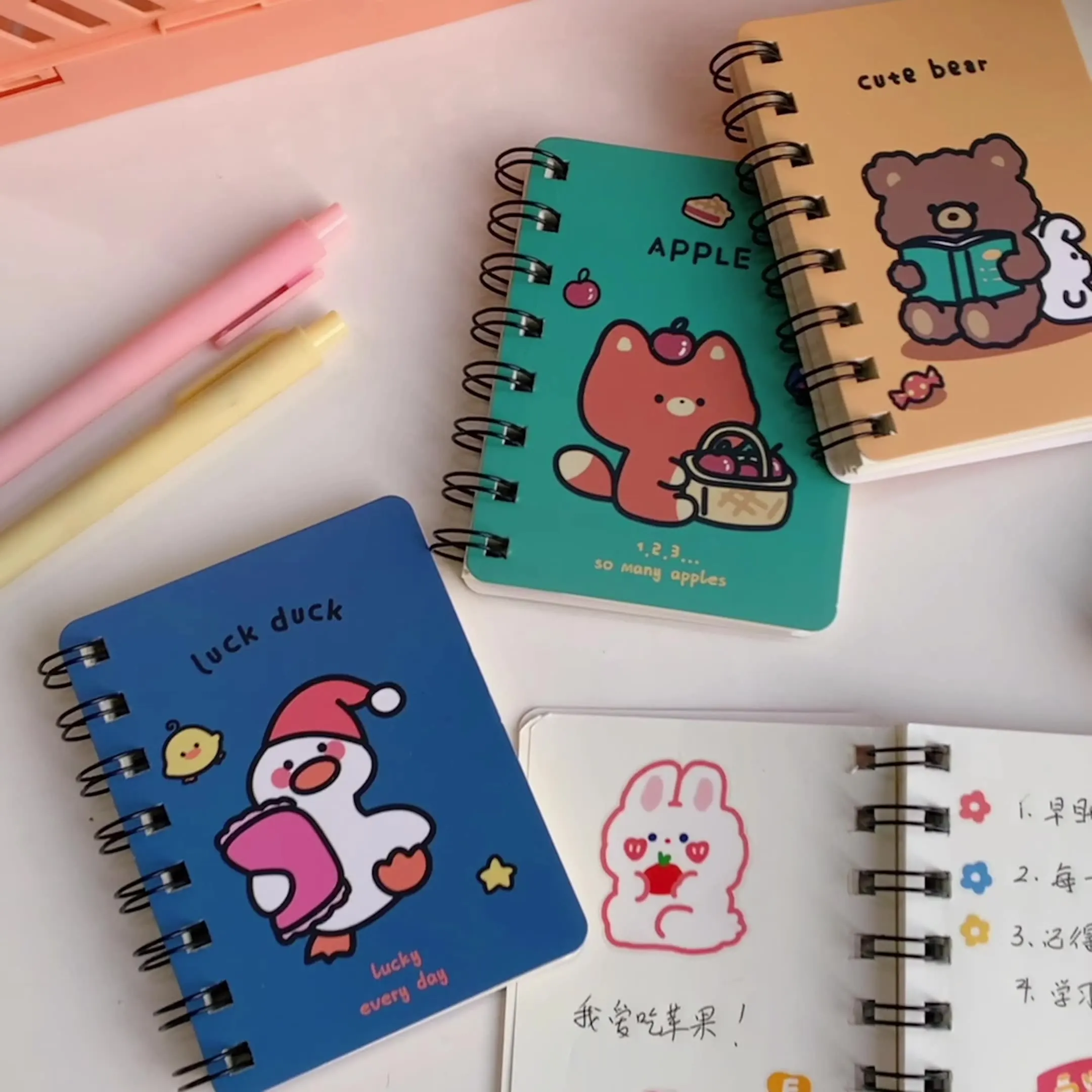 School Office Supply Cartoon Mini Coil Notebook Diary Book ske Exercise Book Carry Rollover Coil Notebook