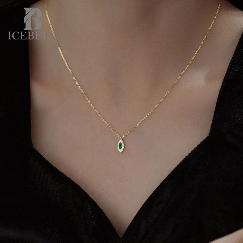 Wholesale 925 Sterling Silver Necklaces Luxury Elegant Vintage Fine Jewelry 14k Gold Plated Emerald Pendant Necklaces For Women
