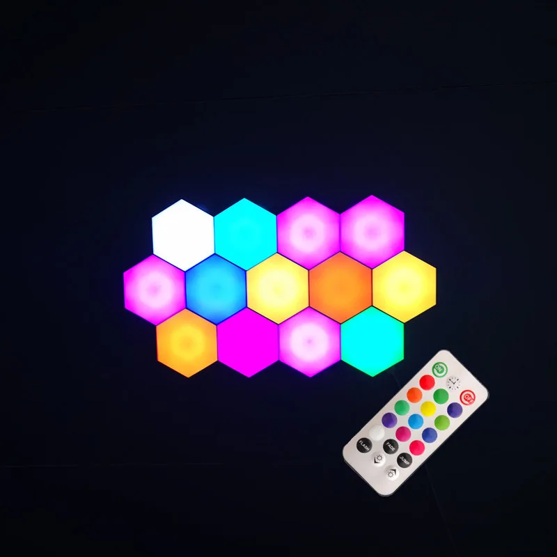 RGB LED Wall Light Touch Quantum Light Small Night Lamp Hexagon Honeycomb Sensor Lighting With Remote Control