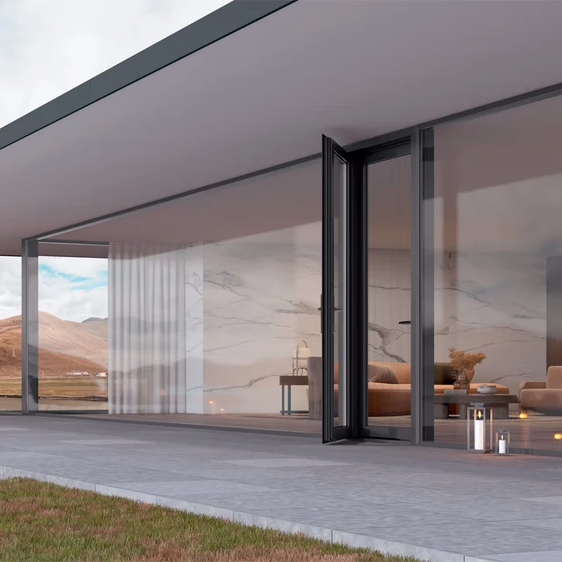 Thermal break  popular security  aluminum frame glass double entry door exterior double swing doors with blinds