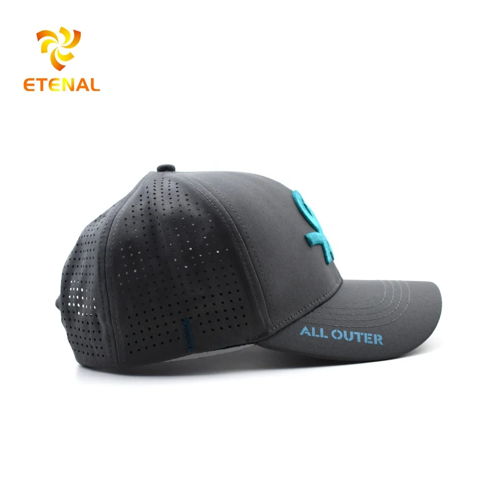 Custom 6 Panel Embroidery Logo Baseball Cap,Waterproof Laser Cut Drilled Hole Perforated Polyester Hat,Curved Brim Sports Caps
