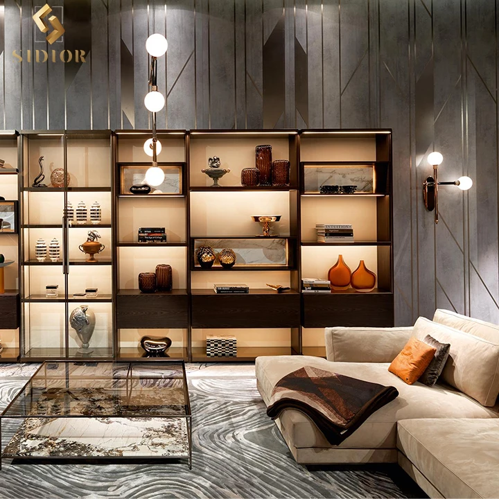 L shape sofa big villa living room furniture large  leather section sofa customized size luxury sofa set