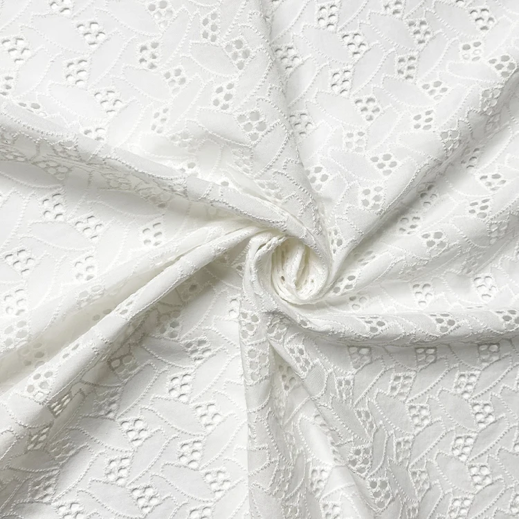 Harvest 100% Organic Cotton Voile Eyelet Geometric Embroidery Lace Fabric for Women and Girls