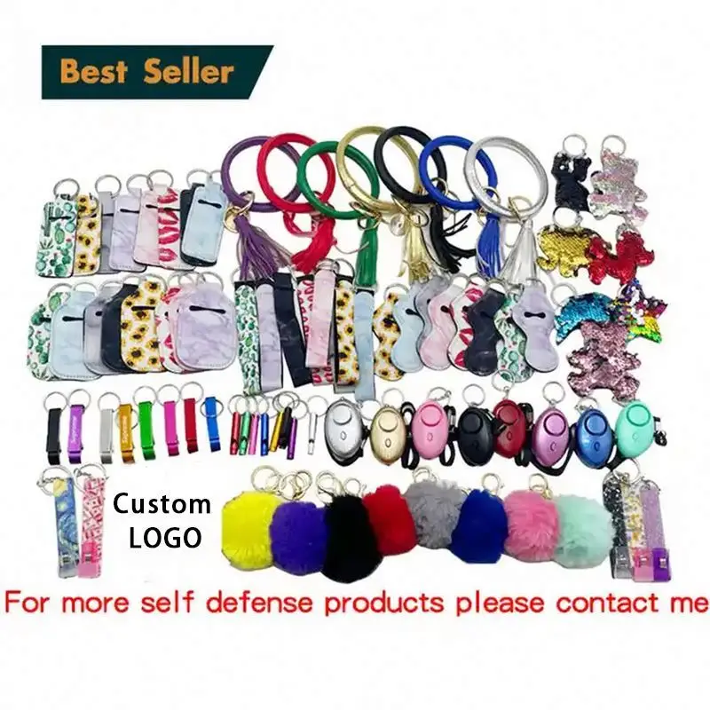Wholesale Supplies 140DB Sound Woman Self-Defense-Keychain Accessories Set Alloy Personal Safety Alarm Self Defense Keychain
