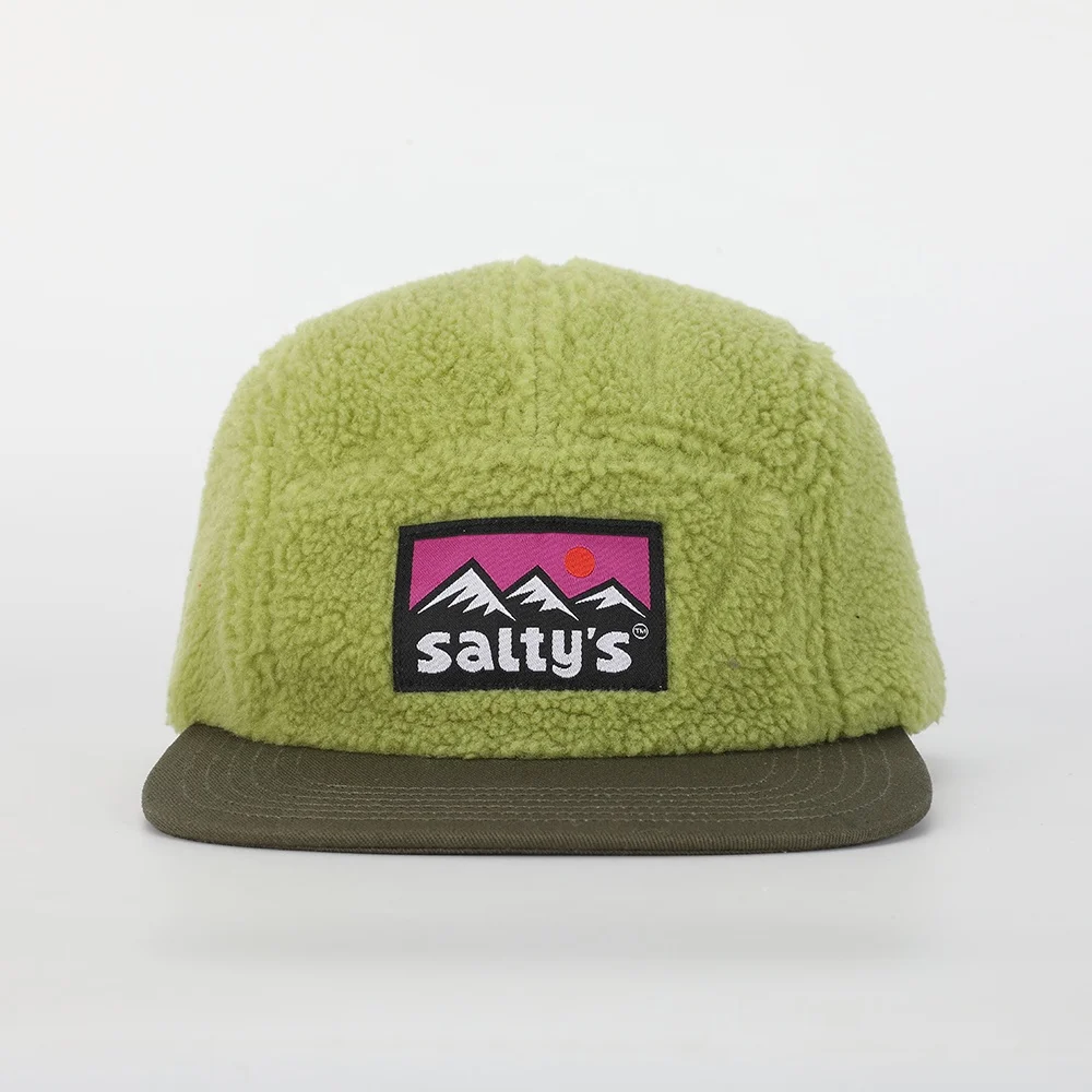 High Quality Custom Winter Embroidery Patch All Over 5 Panel Fleece Camp Cap,Sports Running Camper Hat,Lightweight Camping Cap