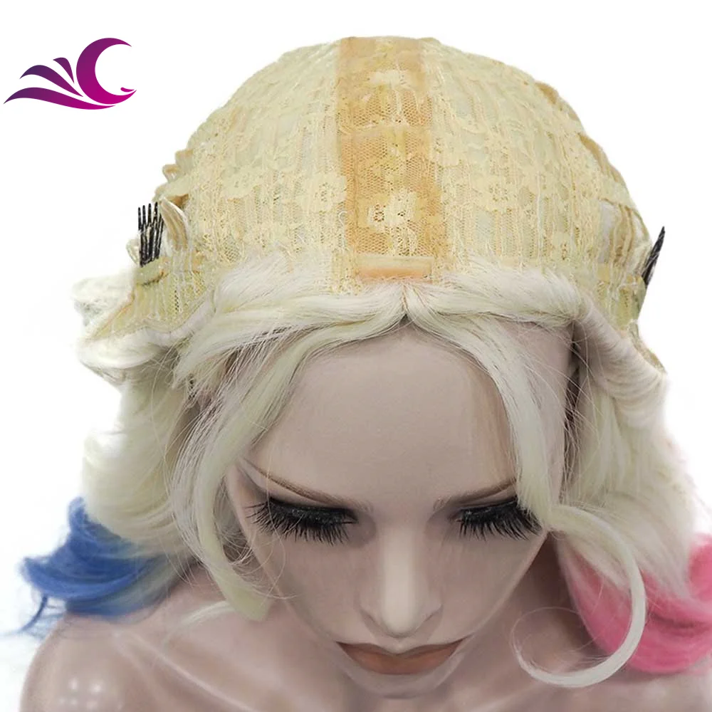 Celebrity Fashion Halle Quinn Pink and Blue Color Full Machine Sew Synthetic Wigs High Temperature Fiber Synthetic  Wigs