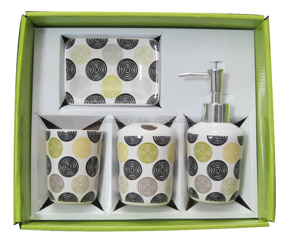 Amazing Household  Printing Ceramic bath set of 4  Popular Ceramic Bath Accessories Pack of 4