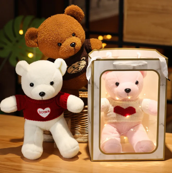 Wholesale 28cm Teddy Bear Plush Toy Cute Stuffed Rose Bow Bear Animal Toy Gifts With PVC Box For Birthday Christmas Wedding Gift