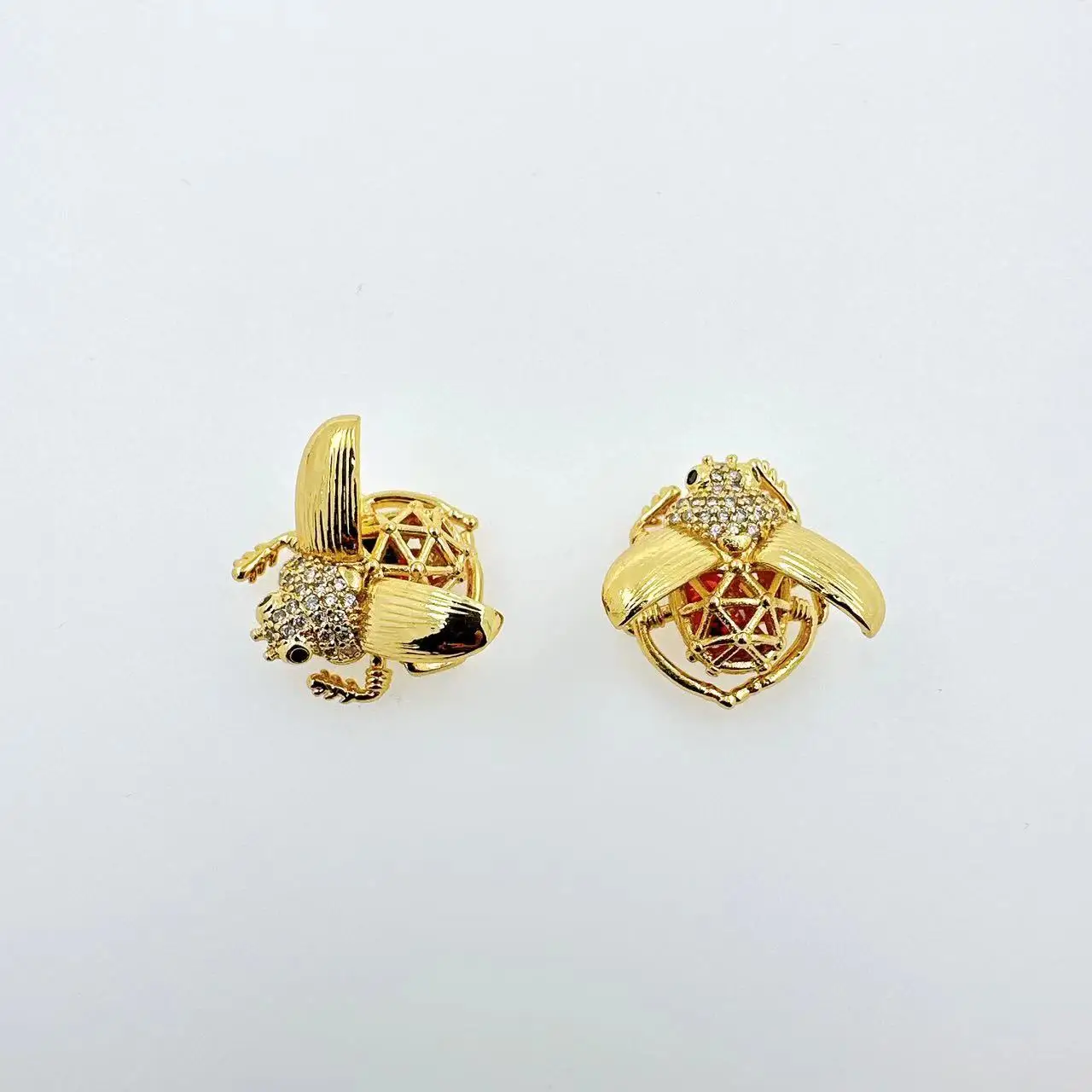 Hip Hop 18K Gold Plated Zircon Insect Scarab Beetle Pendant For Women Necklace Jewelry Making Accessories Findings