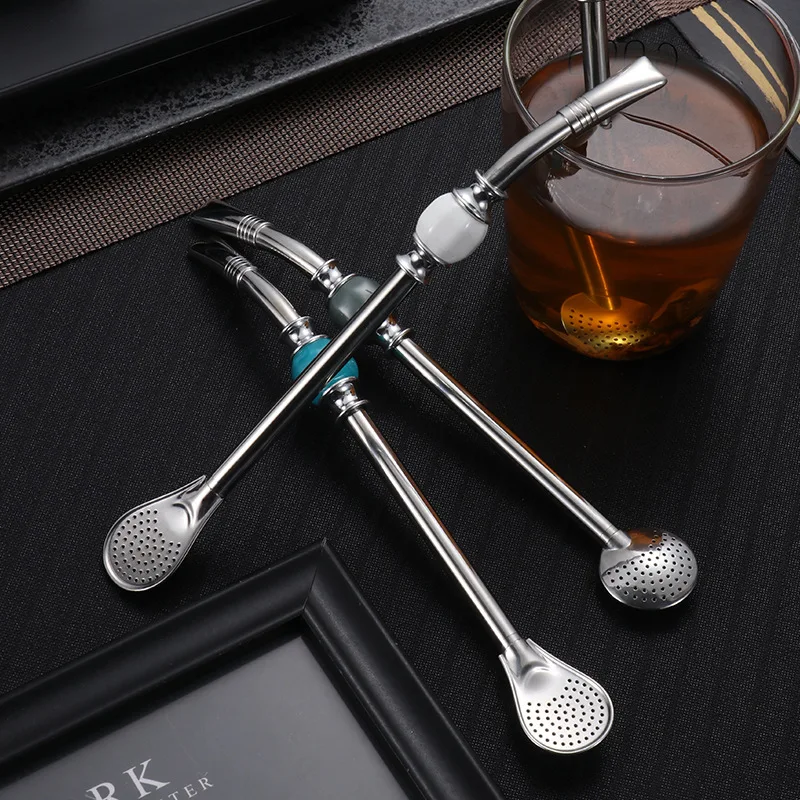 Высококачественные металлические соломинки 304 нержавеющей стали съемные соломенные ложки Yerba Mate с кисточкой в подарочной коробке