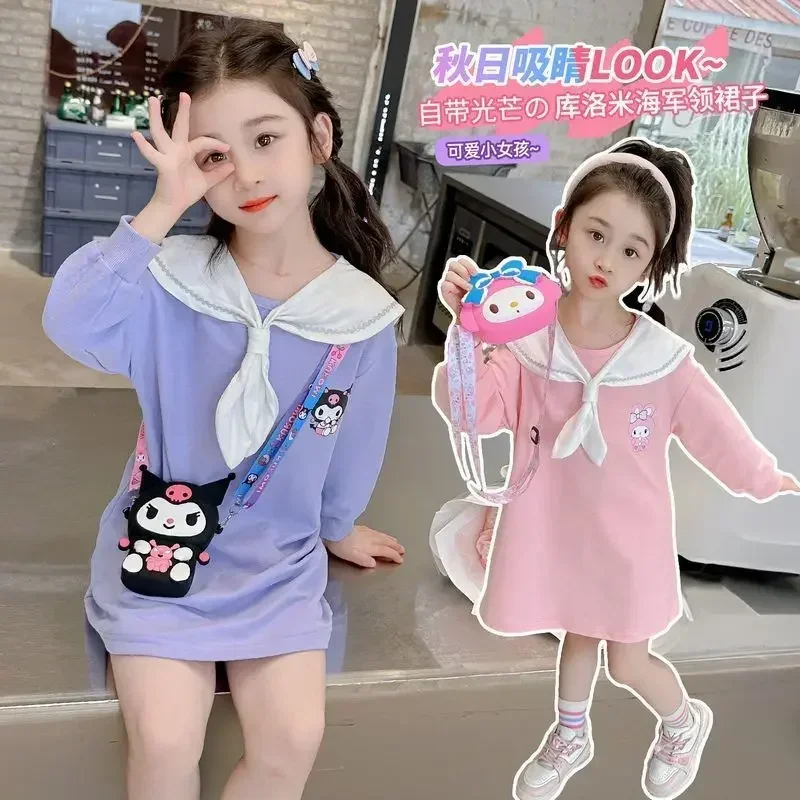 Girly Heart Kawaii Sanrios Kuromi Anime Long Sleeve Dress Cute Cartoon My Melody Princess Hooded Skirt Clothing Gifts for Girls