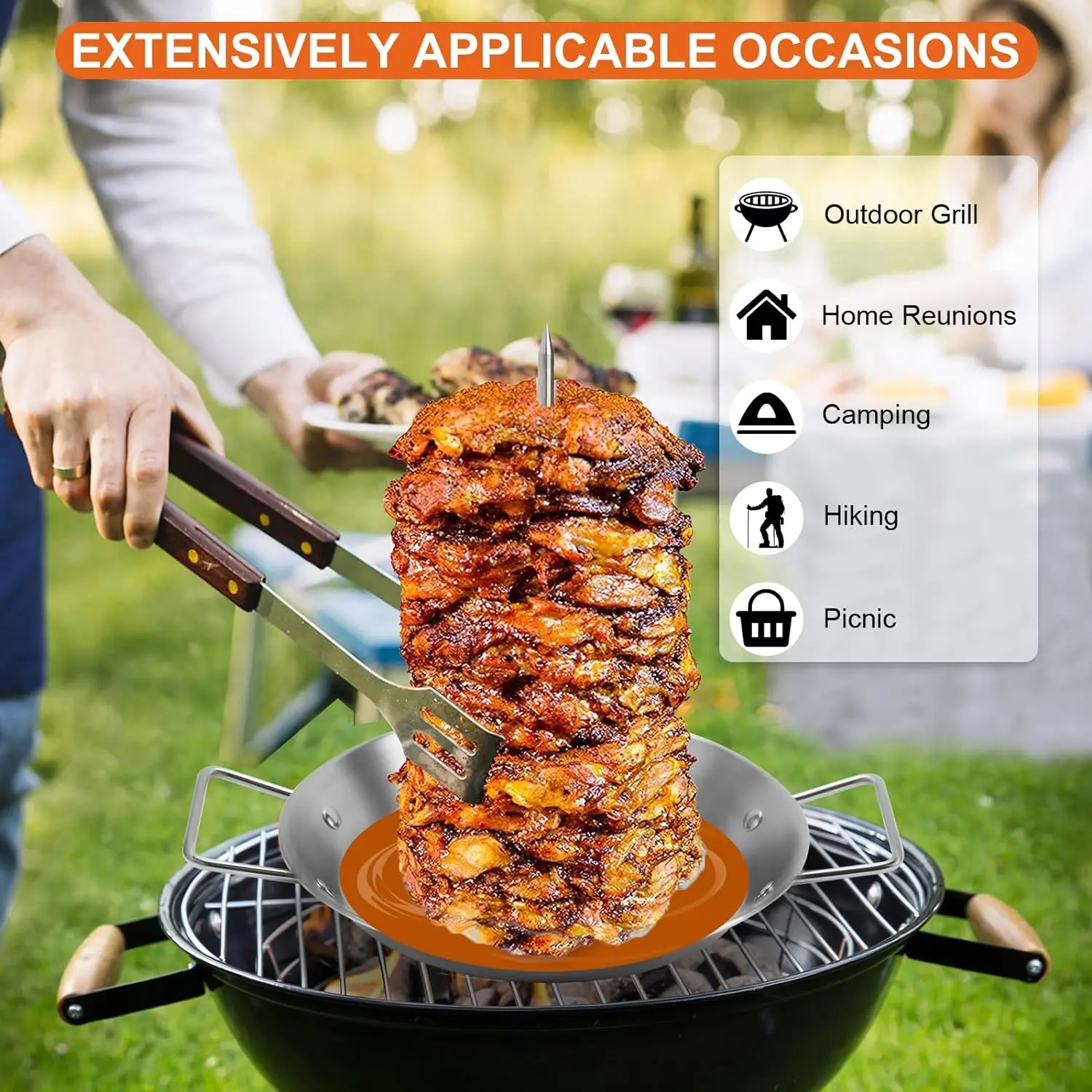 Al Pastor Skewer for Grill, Stainless Steel Vertical Skewer, Brazilian Vertical Spit Stand with 3 Removable Spikes 8 10 12