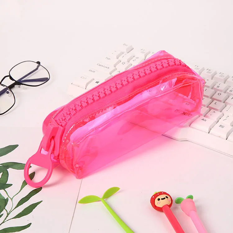 
Big plastic zipper hanging red purple girls pencil storage bags waterproof pvc pencil bags jelly pencil case 