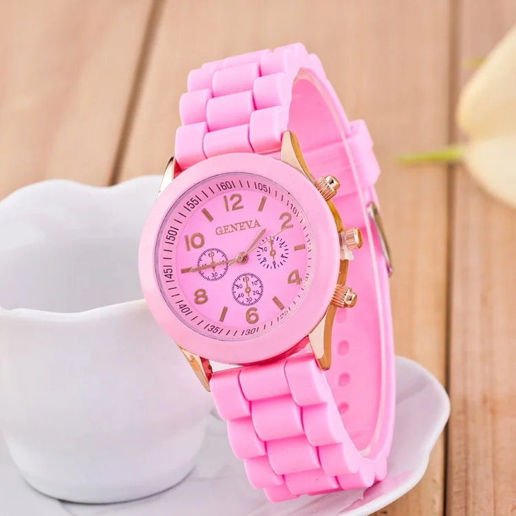 Hot Selling Popular Geneva Silicone Rubber Colorful Quartz Watch Unisex Sports Leisure Fashion Watch