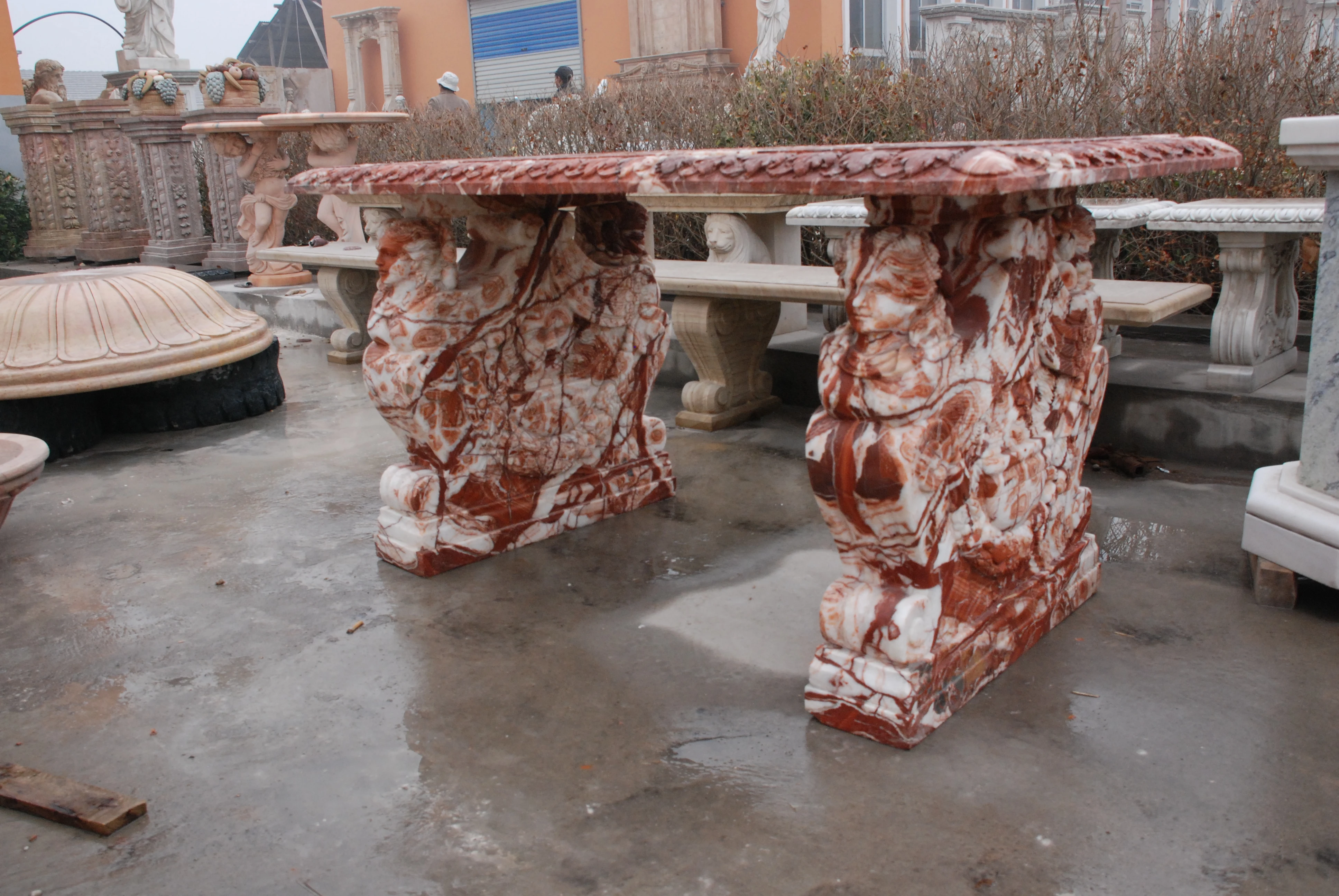 Factory Hot Selling Outdoor Garden Decoration Stone Carving Simple Gray Marble Figure Bench Products for Sale