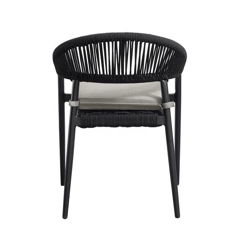 Black Comfortable Patio Yard Armchairs Furniture Outdoor Garden Balcony Rope Aluminum Dining Chairs for Outside