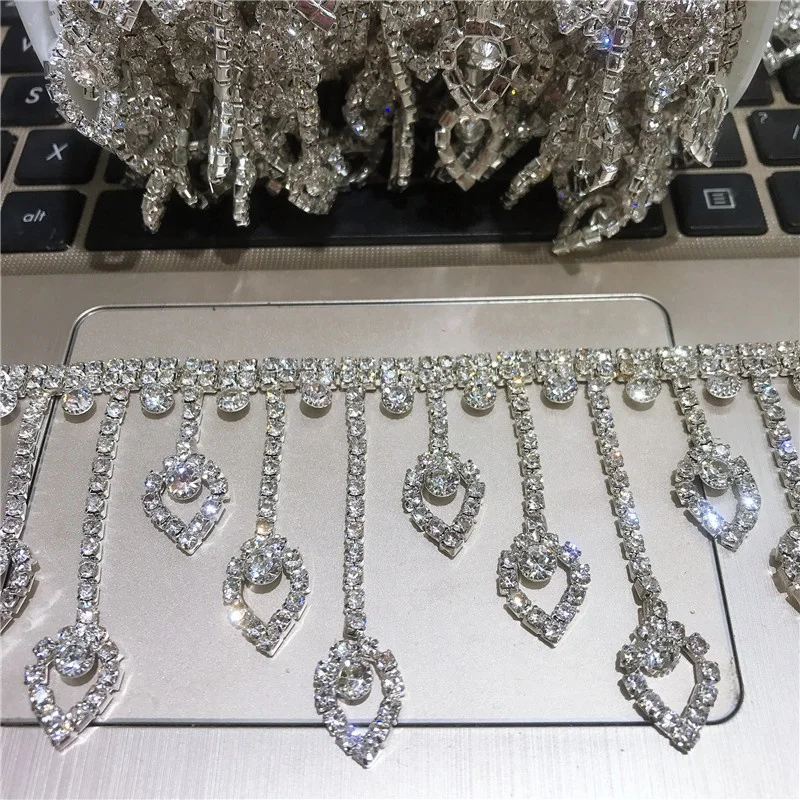 Super sparkle fringe rhinestone chain roll trim belt for shoes/garment/bags