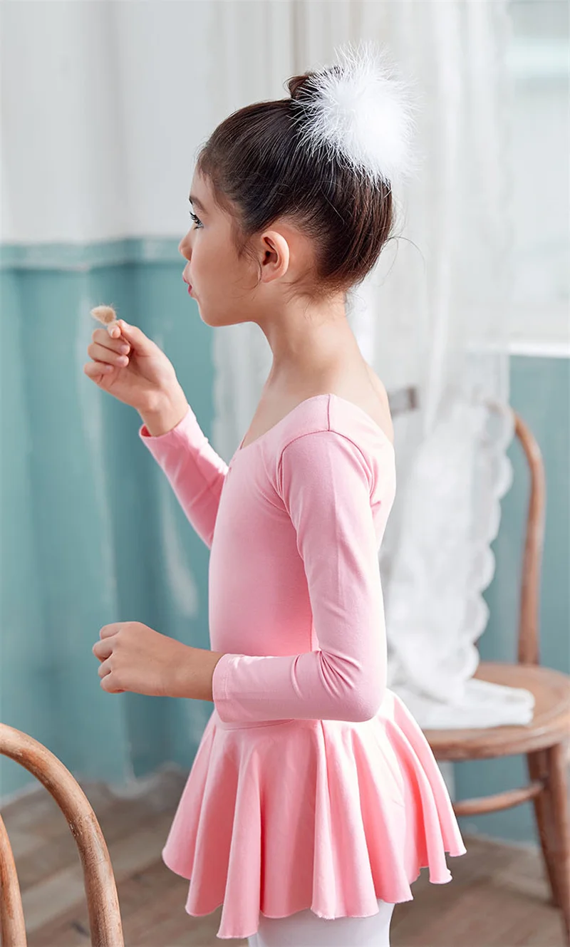 Custom One Piece Cotton Performance Dance Clothing Girls Ballet Tutu Skirt Dress Long Sleeve Children Training Dancewear