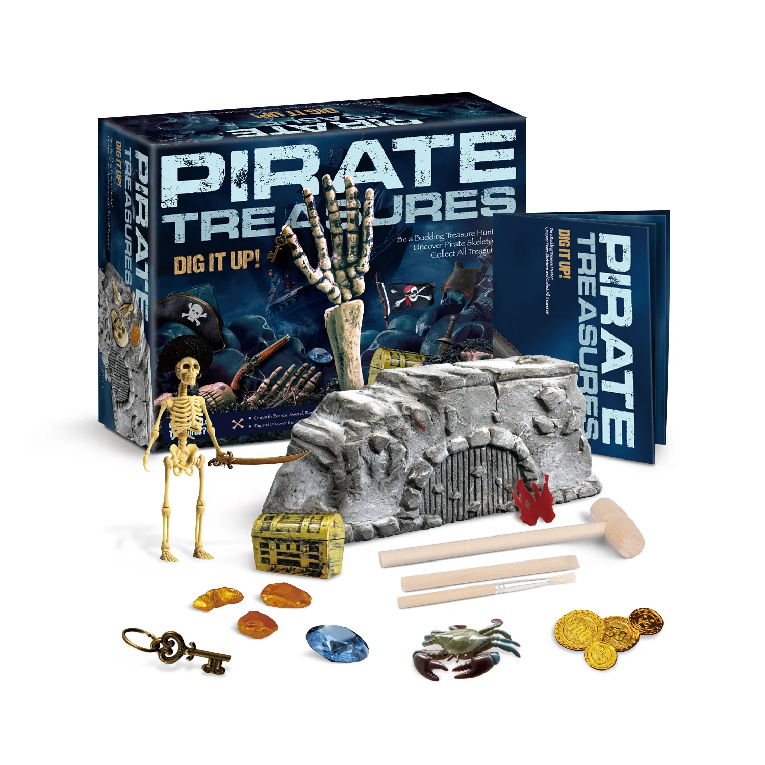 Embark Mysterious Adventure Archaeological Toy Dig It Out Pirate Treasure Dig Kit Chests Gold Coins Skeleton Man