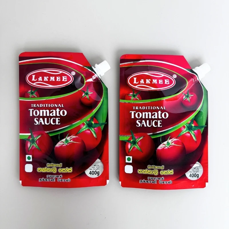 custom print cheap price aluminium foil Tomato sauce food grade plastic side spout pouch packaging