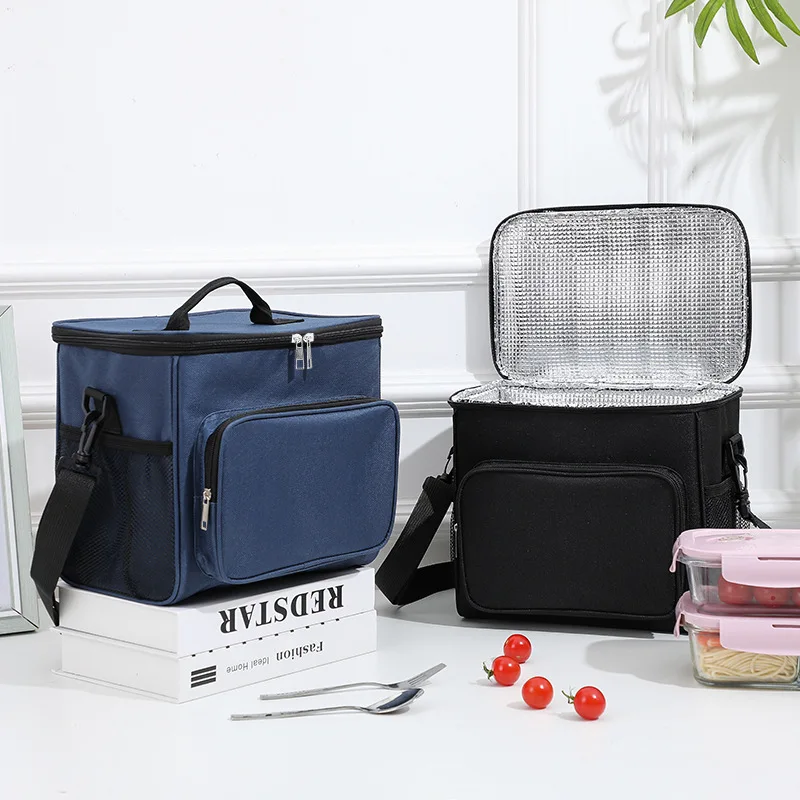 Thermal Oxford Lunch Bag Office Black Lunch Bag with Adjustable Shoulder Strap Insulated Cooler Bag