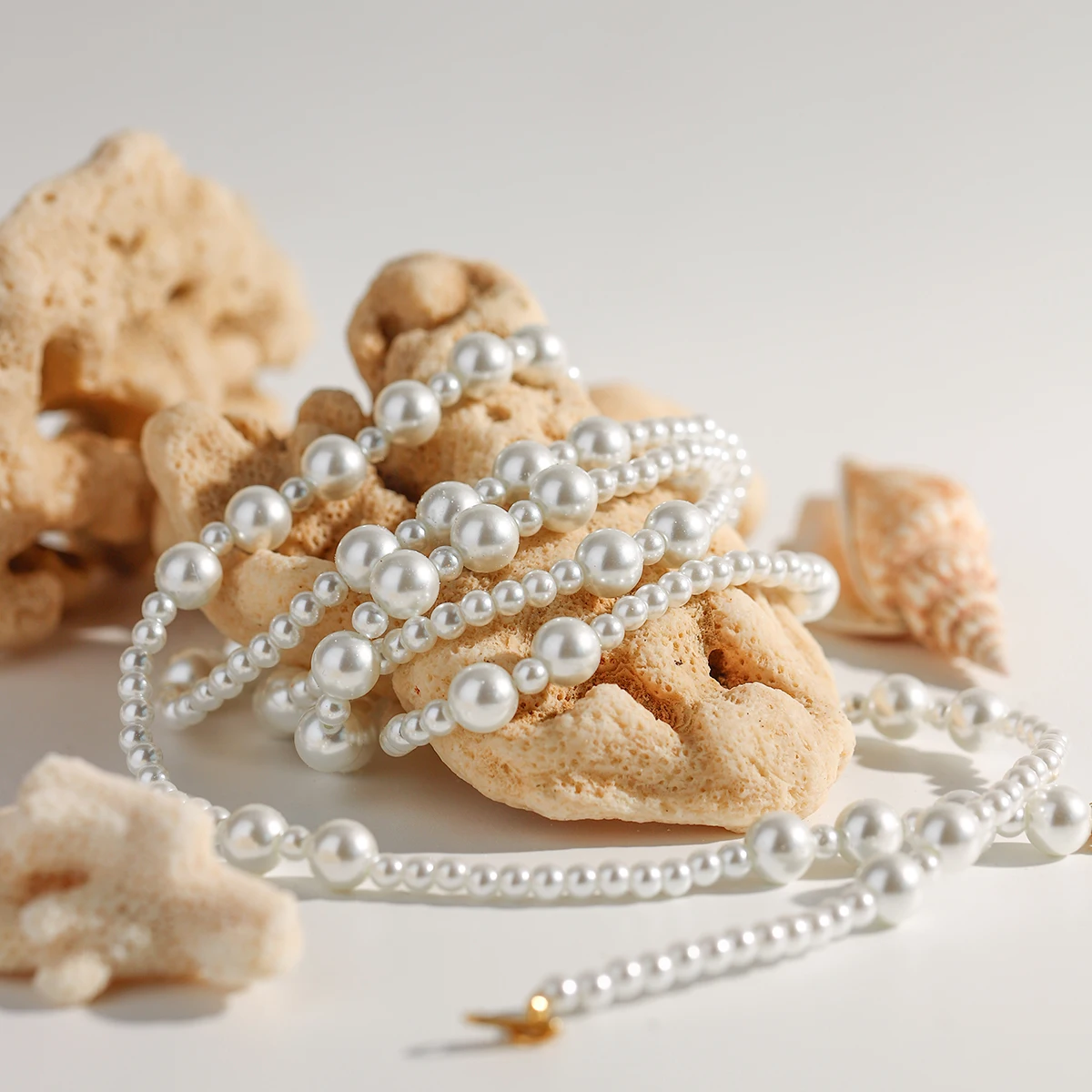 J&D Long Glass Pearl Beaded Sweater Necklace 18K Gold Stainless Steel Necklace with 4MM and 8MM Pearls 120cm