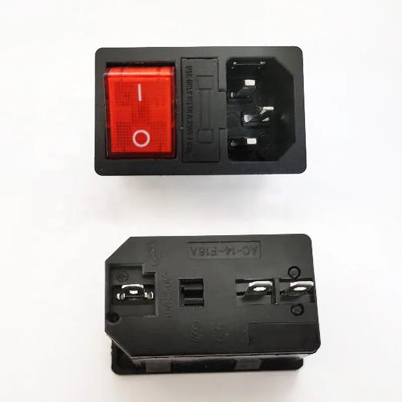 Штепсельная вилка 3 в 1 5 А стеклянный предохранитель клавишный переключатель с красной подсветкой 3-контактный разъем IEC320 C14 подходит для толщины панели