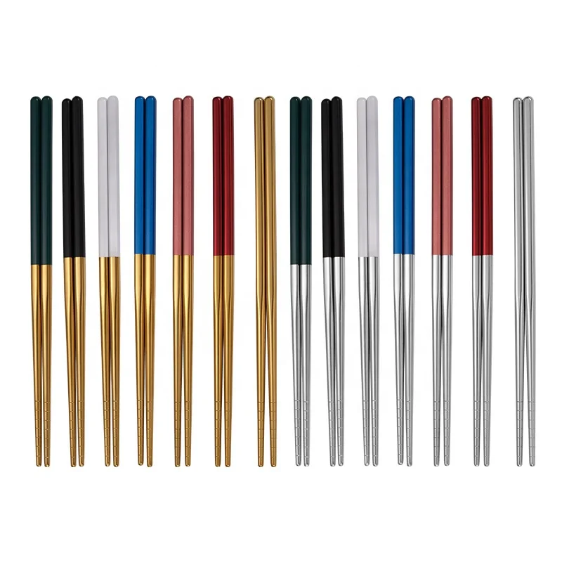 Пользовательские серебряные золотые металлические роскошные корейские палочки для еды из нержавеющей стали