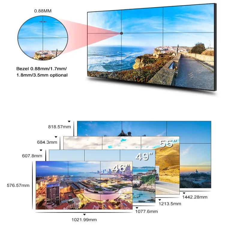46 49 55 65 inch Ultra Narrow Bezel Video Wall 3x3 TV Wall Seamless Splicing Screen LG Panel Ad Display Player LCD Video Wall