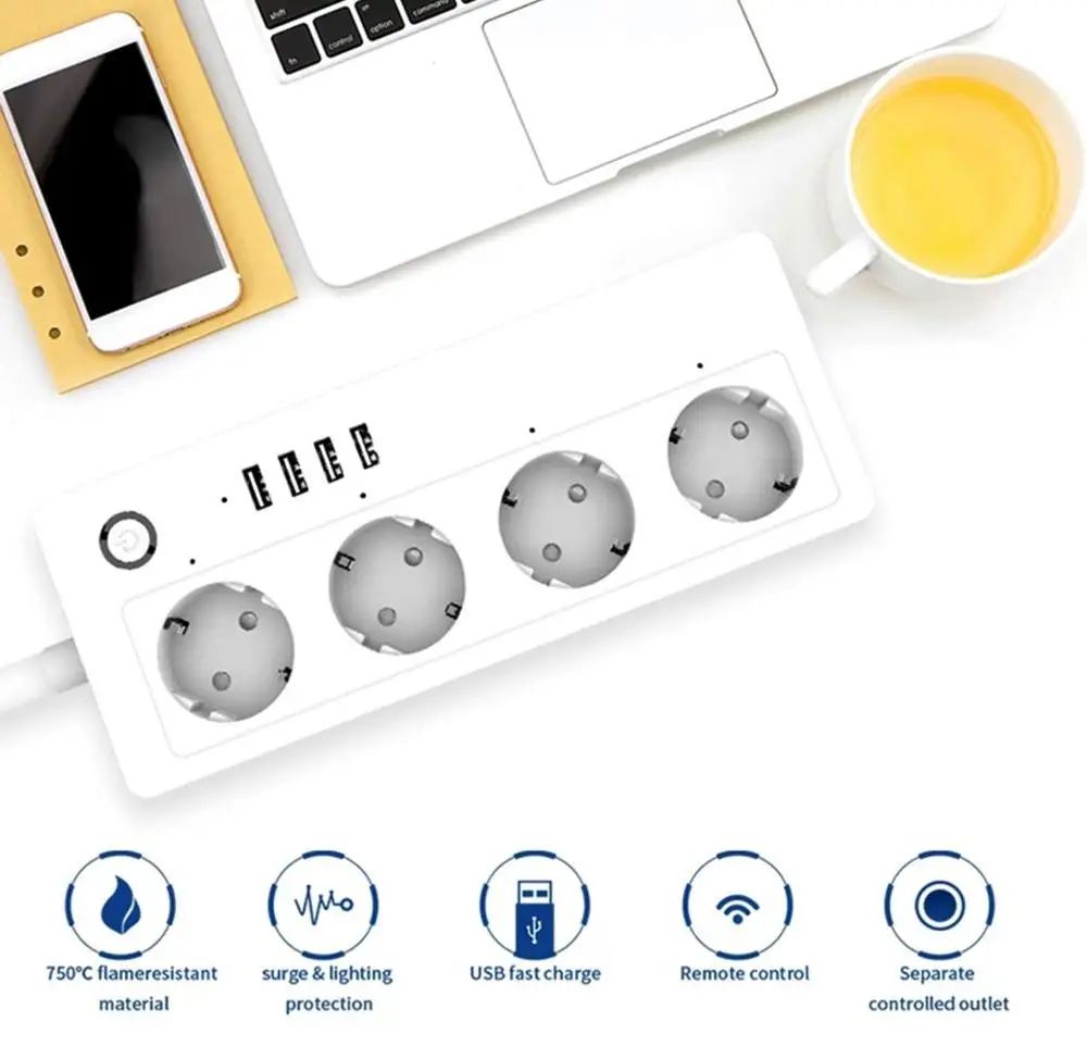  Excel Digital Tuya Wifi штепсельная вилка стандарта ЕС 4 выхода USB 16A умная лента
