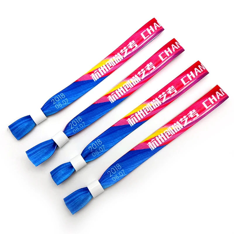 Disposable Plastic Clip Slide Locking Event Party Festival Printing Logo Hot Sell Satin Ribbon Fabric Wristband