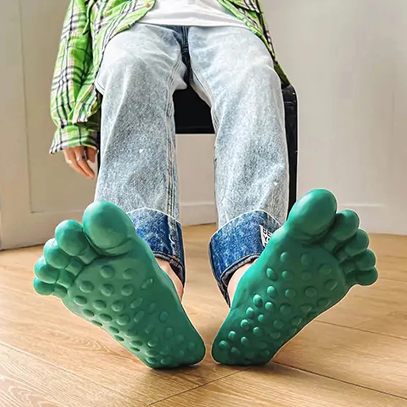 Funny Halloween Monster Prank Giant Feet Toes Green Barefoot Home Women Men Rubber Slippers Sandals Shoes Unisex