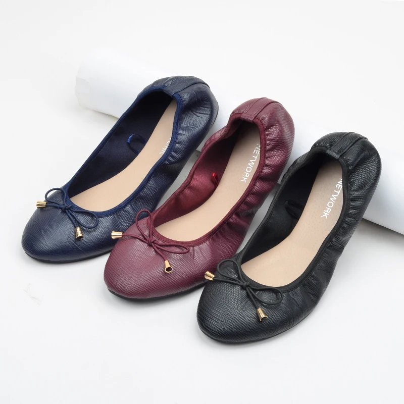 Factory direct sales lizard pattern elastic beautiful ladies shoes ballerinas women flat