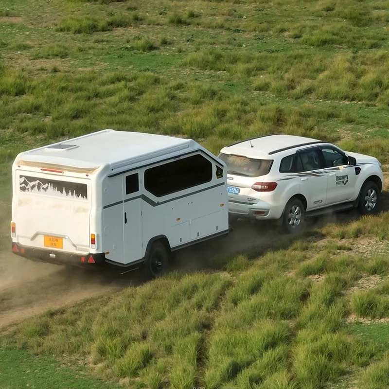 OEM/ODM Sturdy Aluminium Alloy Frame Tiny Camper Camping Trailer Off Road Caravan Motorhome With Slide out kitchen