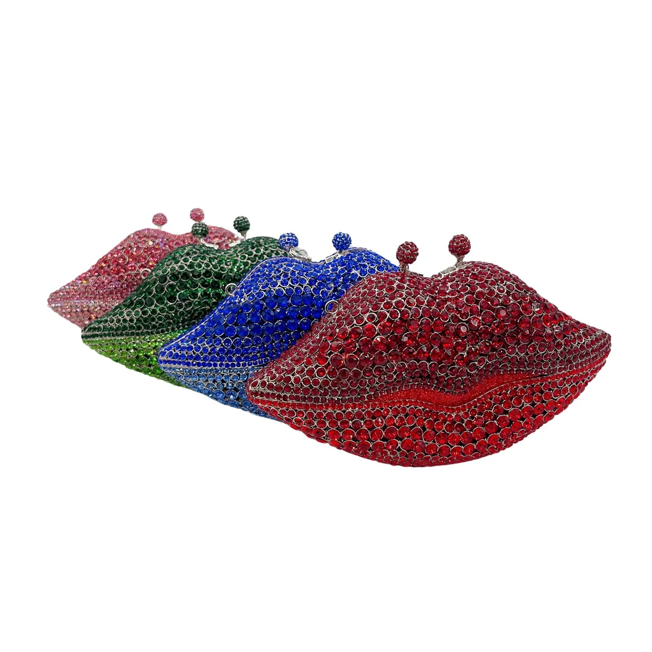 Trendy Bling Mini Charm Full Rhinestone Clutch Evening Bag Handbags Red Rhinestone Lip Bags For Women