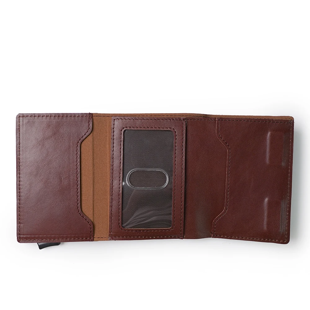 Slim Leather Mens Wallet with Cash Slot Front Pocket, RFID Blocking Metal Aluminum Case Men Wallet
